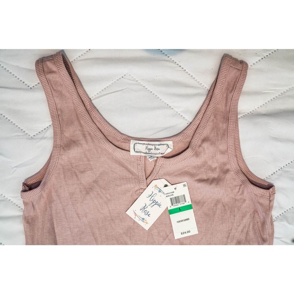 Hippie Rose Ribbed Notched Neck Tank Top, Purple, Lg - Picture 4 of 4